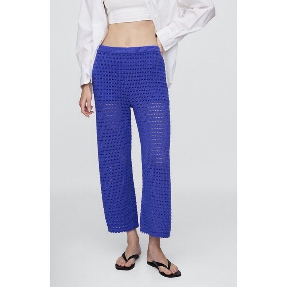 Gap Ankle Pants Blue Cotton Crochet Vacay Beach Boho Minimalist Size XL NWT